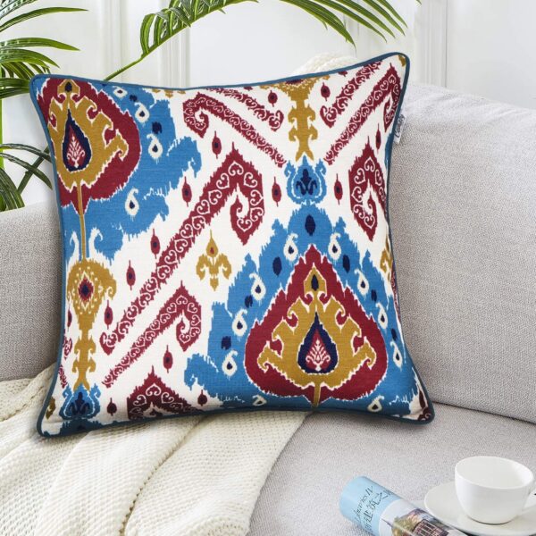 IKAT Printed Cushion Cover in vibrant colors, 40×40 cm, made of Shaneel fabric, perfect decorative pillow for sofa, bed, and couch IKAT Printed Cushion Cover – 40×40 cm Shaneel Fabric Decorative Pillow for Sofa, Bed & Couch